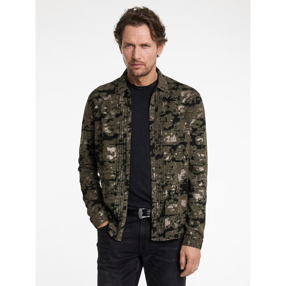 John Varvatos Jackson Shirt Size XL Abstract Camo Pleated Button Down Shirt